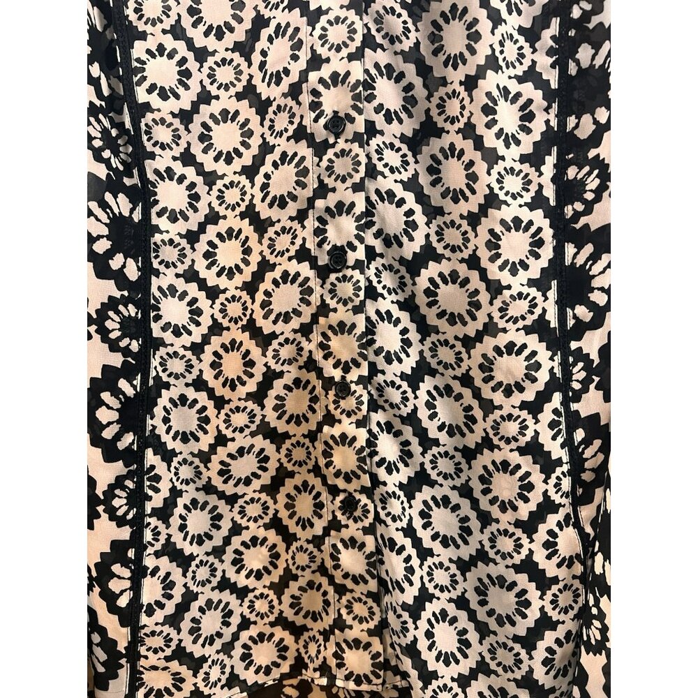 Lane Bryant Top Womens Size 22 / 24 Black White Print Sheer Flowy Blouse Scarf - Picture 5 of 16